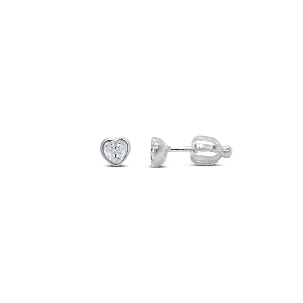 Stia Girl - Bezel Heart CZ Stud Earring - Diamond CZ / April