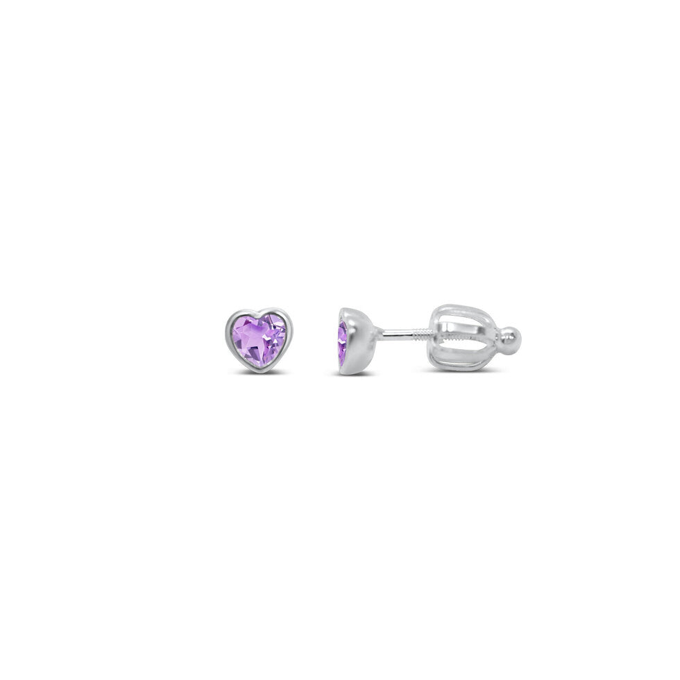 Stia Girl - Bezel Heart CZ Stud Earring - Lavender CZ / June