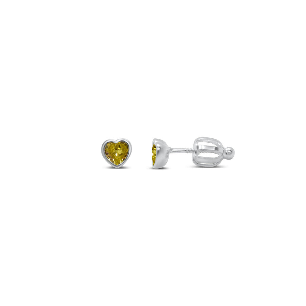 Stia Girl - Bezel Heart CZ Stud Earring - Citrine CZ / November
