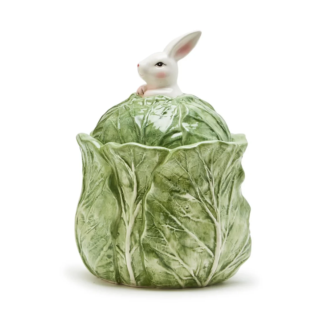 Bunny and Cabbage Leaf Lidded Jar