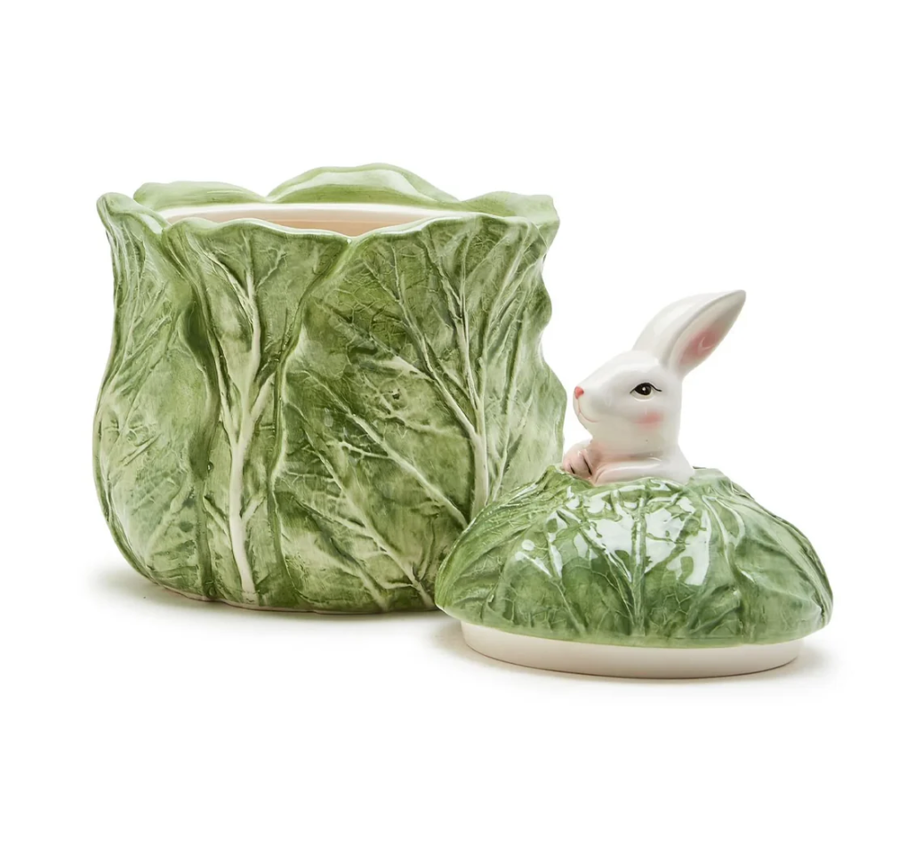 Bunny and Cabbage Leaf Lidded Jar