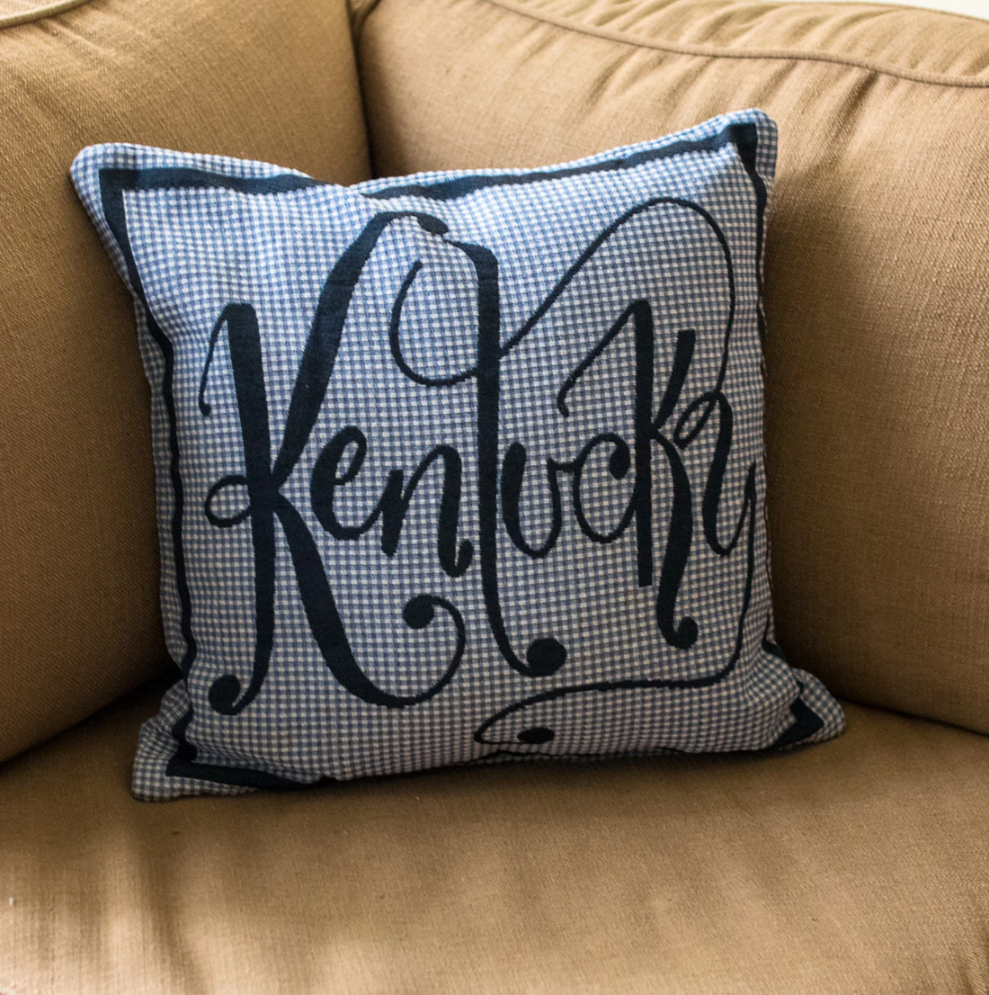 Blue Plaid Kentucky Word Pillow