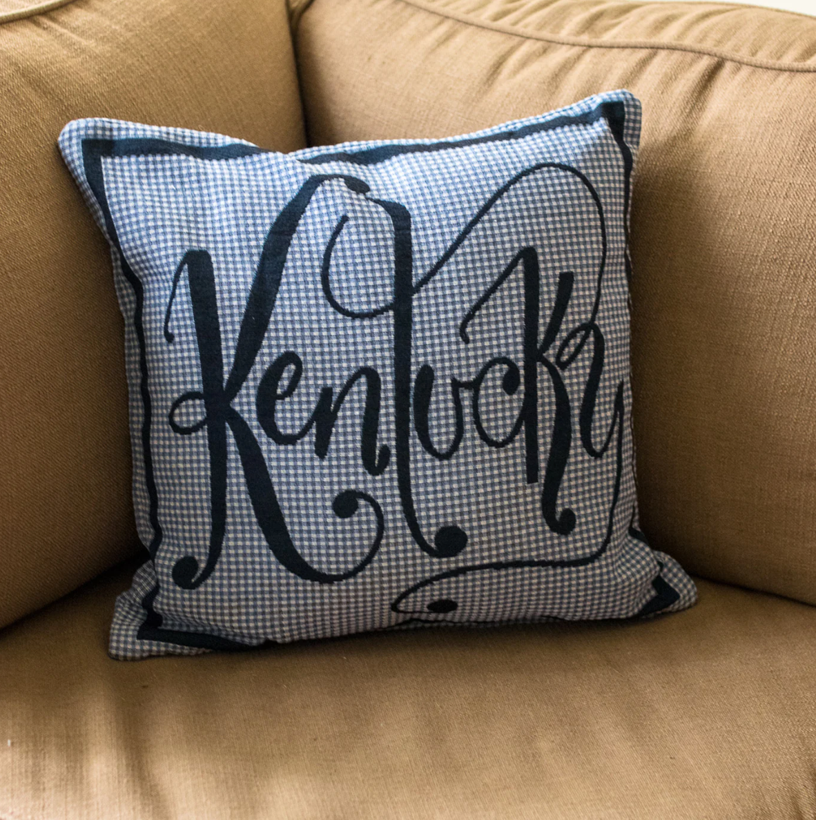Blue Plaid Kentucky Word Pillow