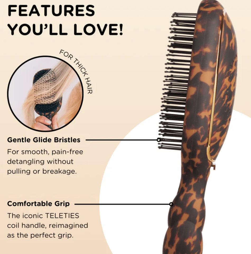 TELETIES- Detangler Hair Brush for Thick Hair - Tortoise