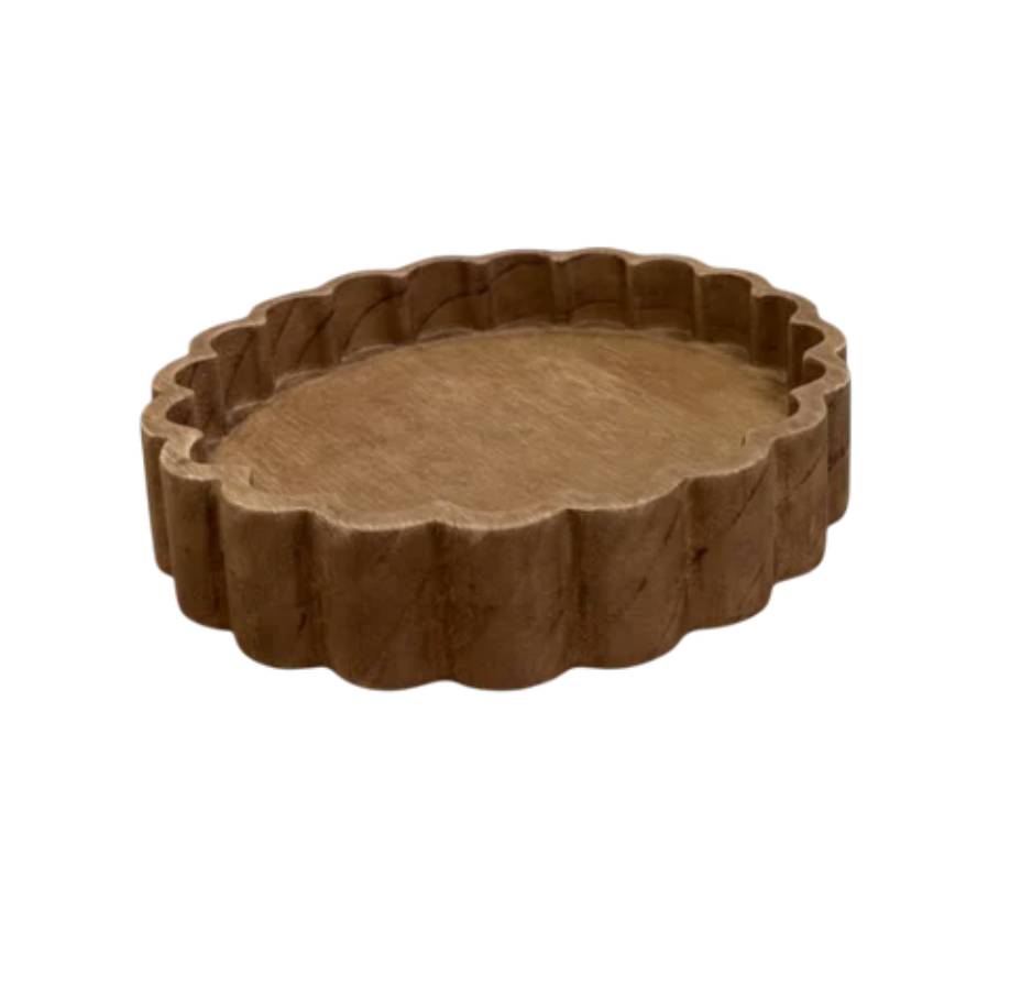 Scalloped Wood Tray Sm