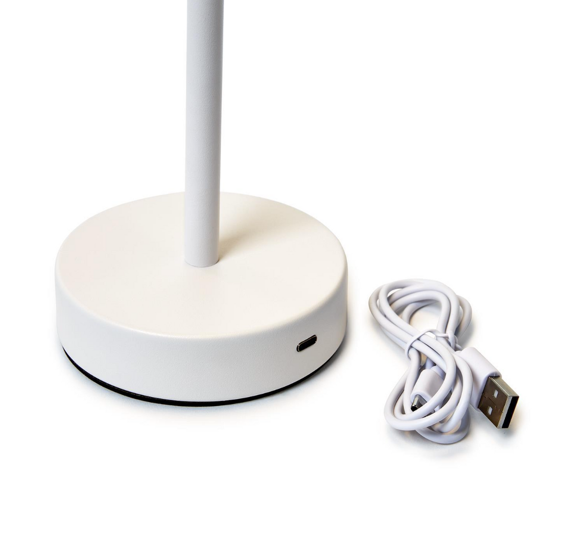 White Cordless Table Lamp w/ Scalloped Edge Shade