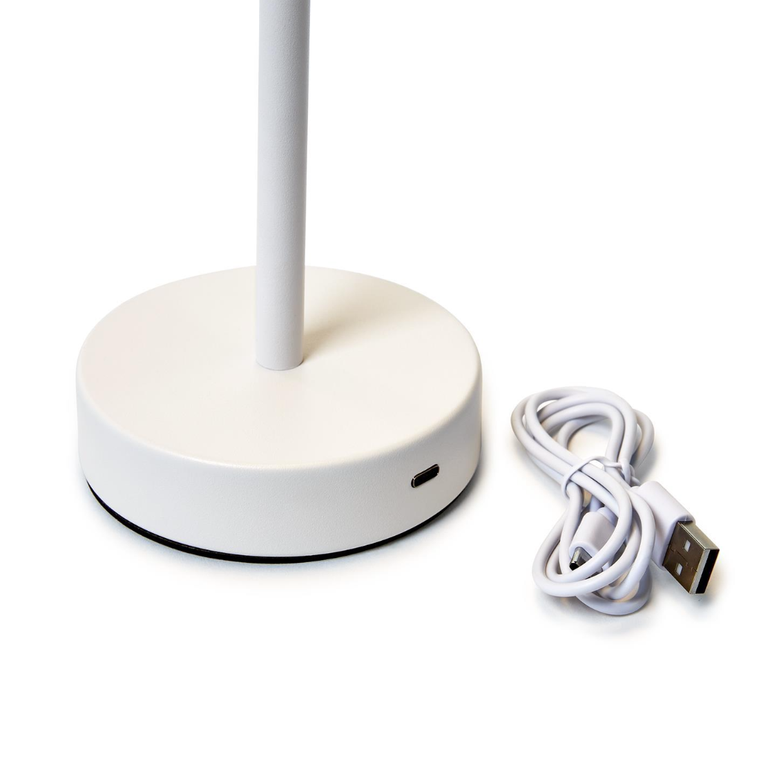 White Cordless Table Lamp w/ Scalloped Edge Shade