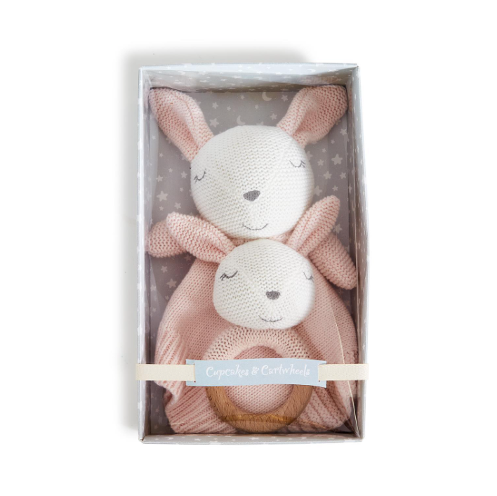 Knitted Bunny Rattle Set