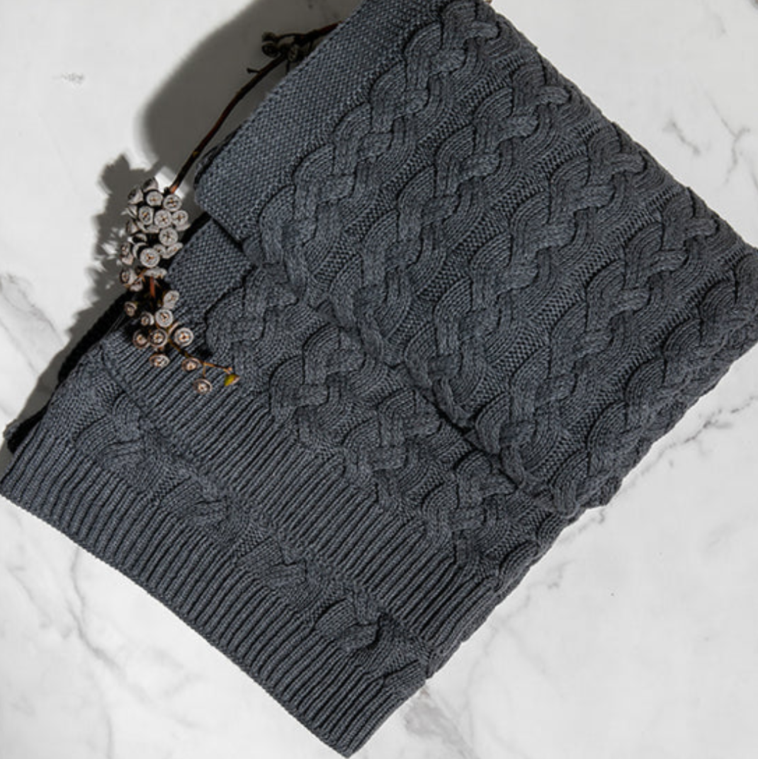Double Cable Organic Cotton Throw Blanket