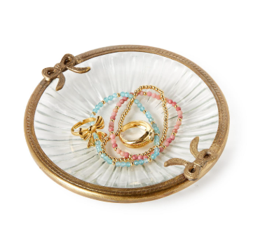 Antique Gold Trinket Tray w/ Bow