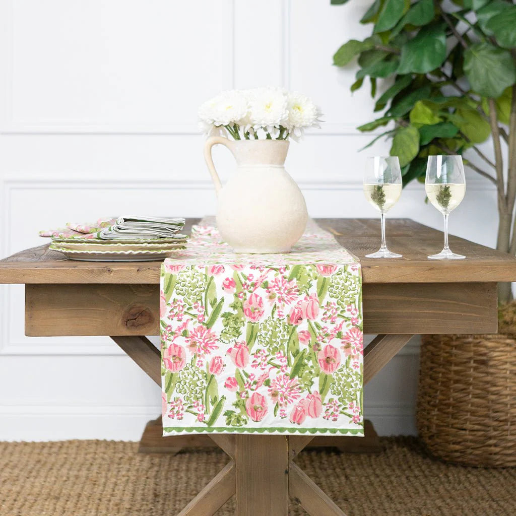 Bouquet Pink &amp; Green Table Runner