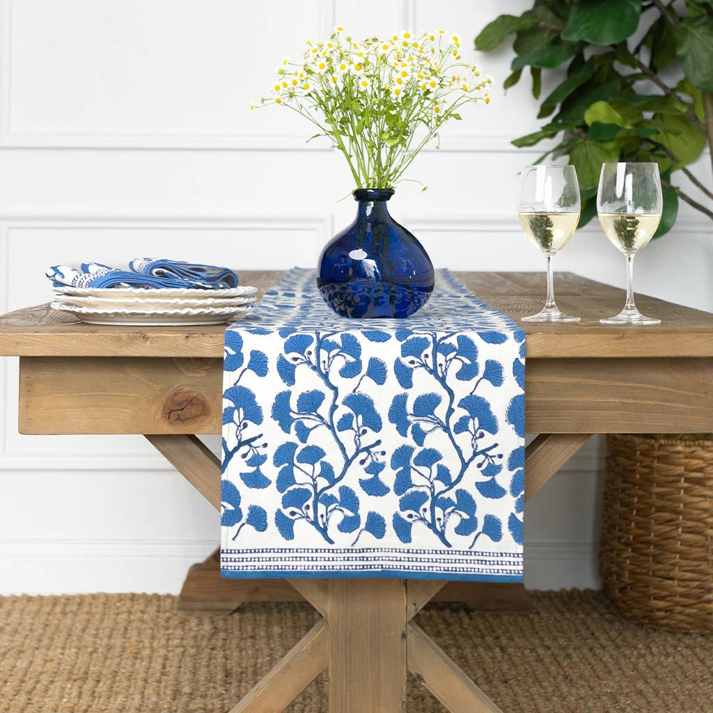 Gingko Blue Table Runner