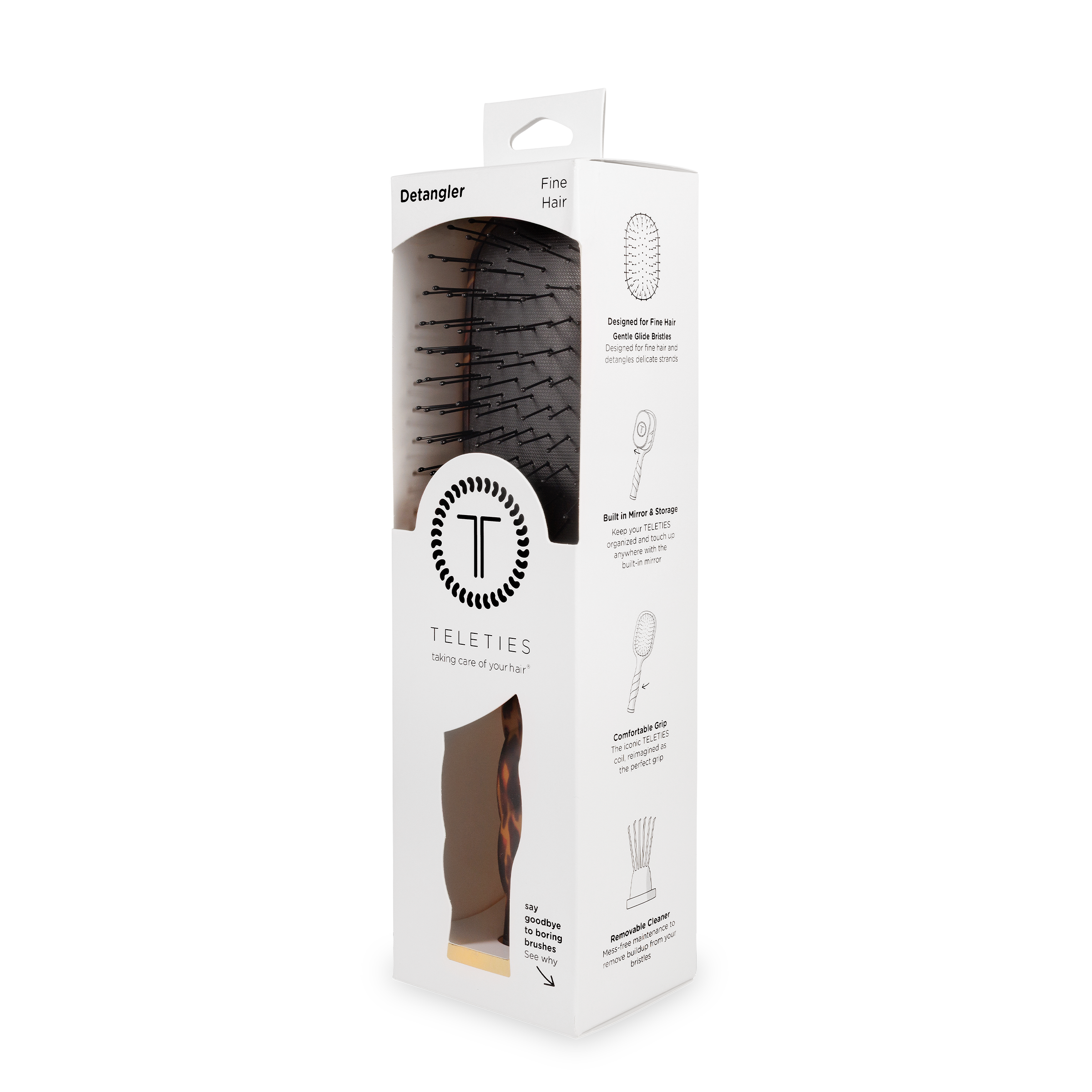 TELETIES - Detangler Hair Brush for Fine Hair - Tortoise
