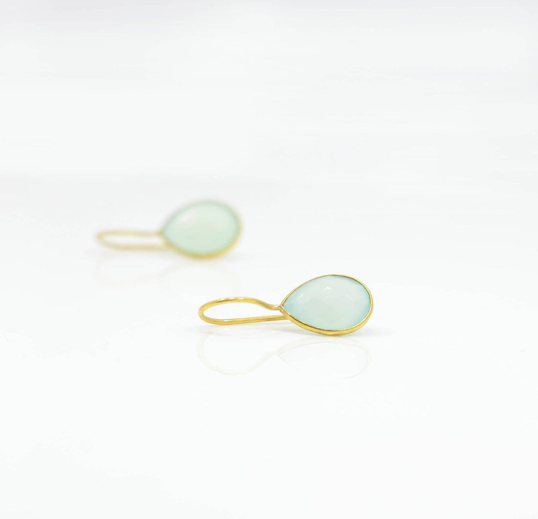 Teardrop Gemstone Earring Gold Silver 925 - Aqua Chalcedony