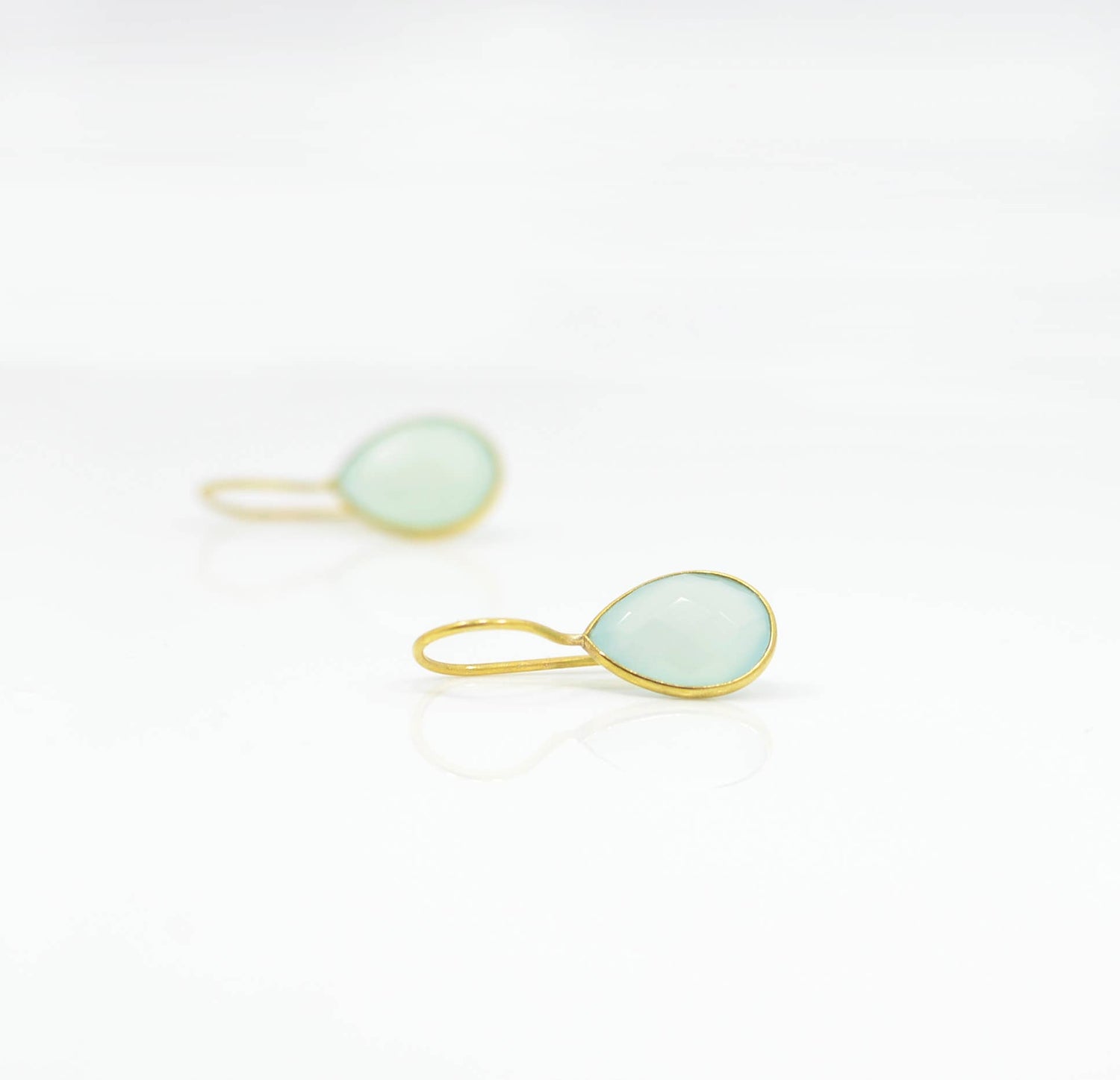 Teardrop Gemstone Earring Gold Silver 925 - Aqua Chalcedony
