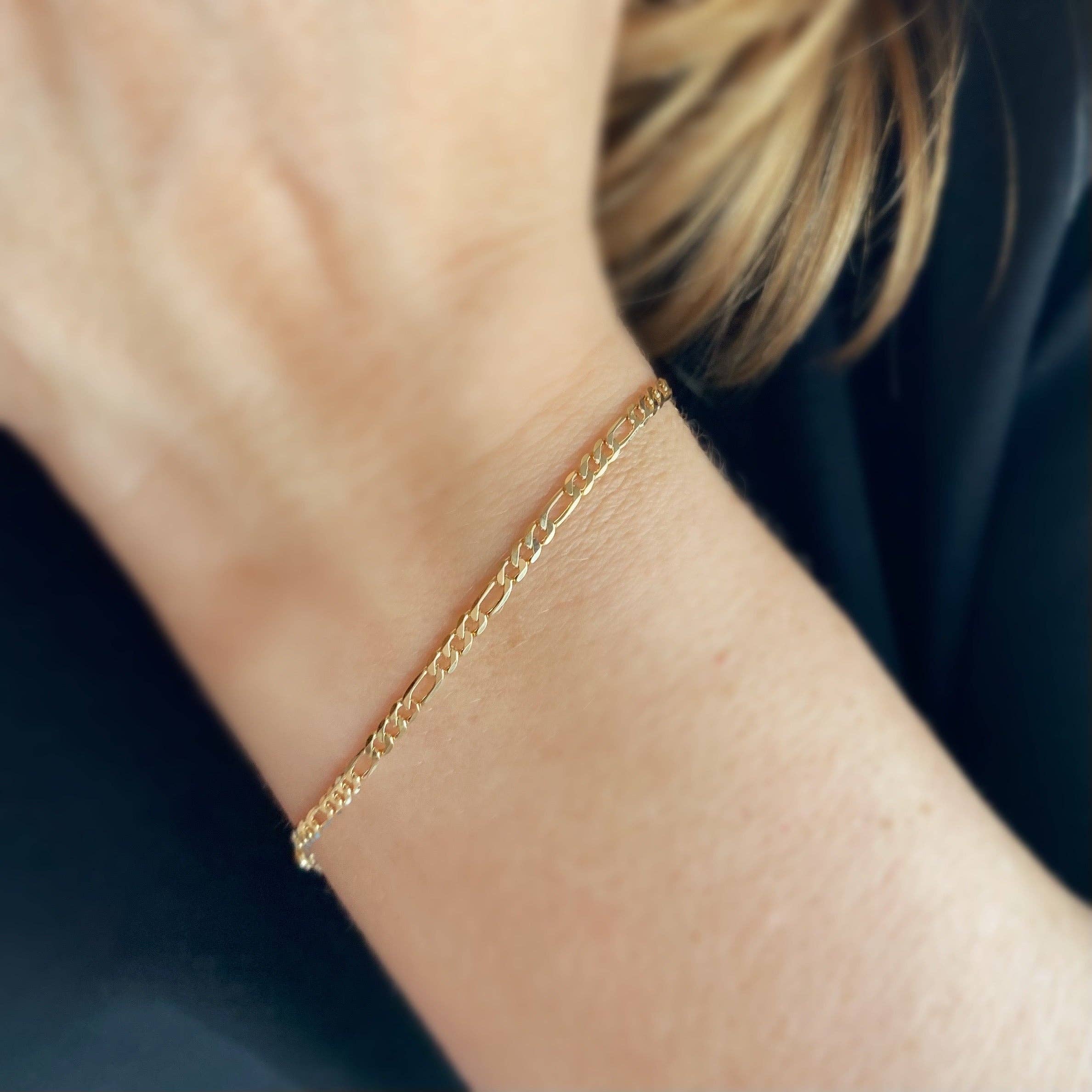 GoldFi - 18k Gold Filled 2.5mm Flat Figaro Chain Bracelet