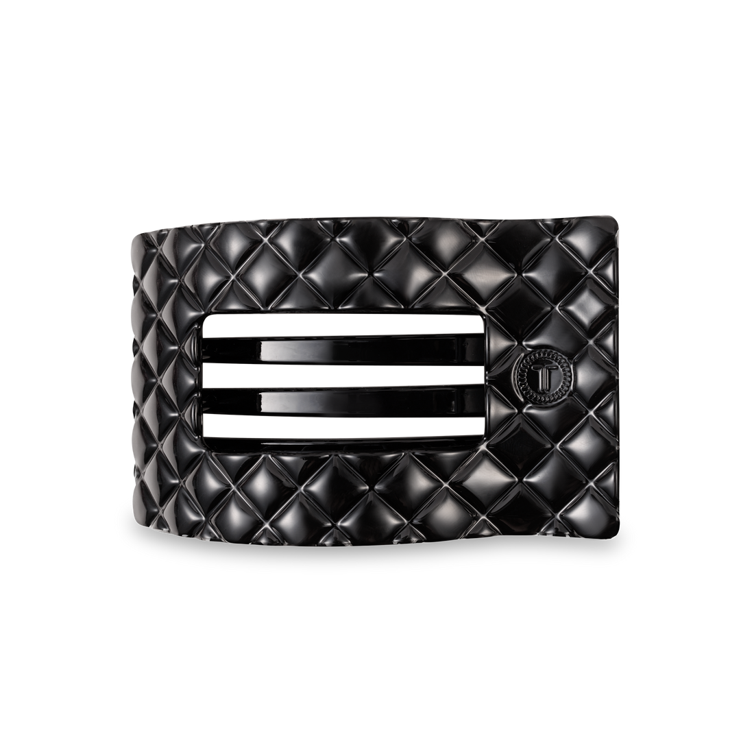 TELETIES - Flat Rectangle Hair Clip | Medium | Jet Black Quilted