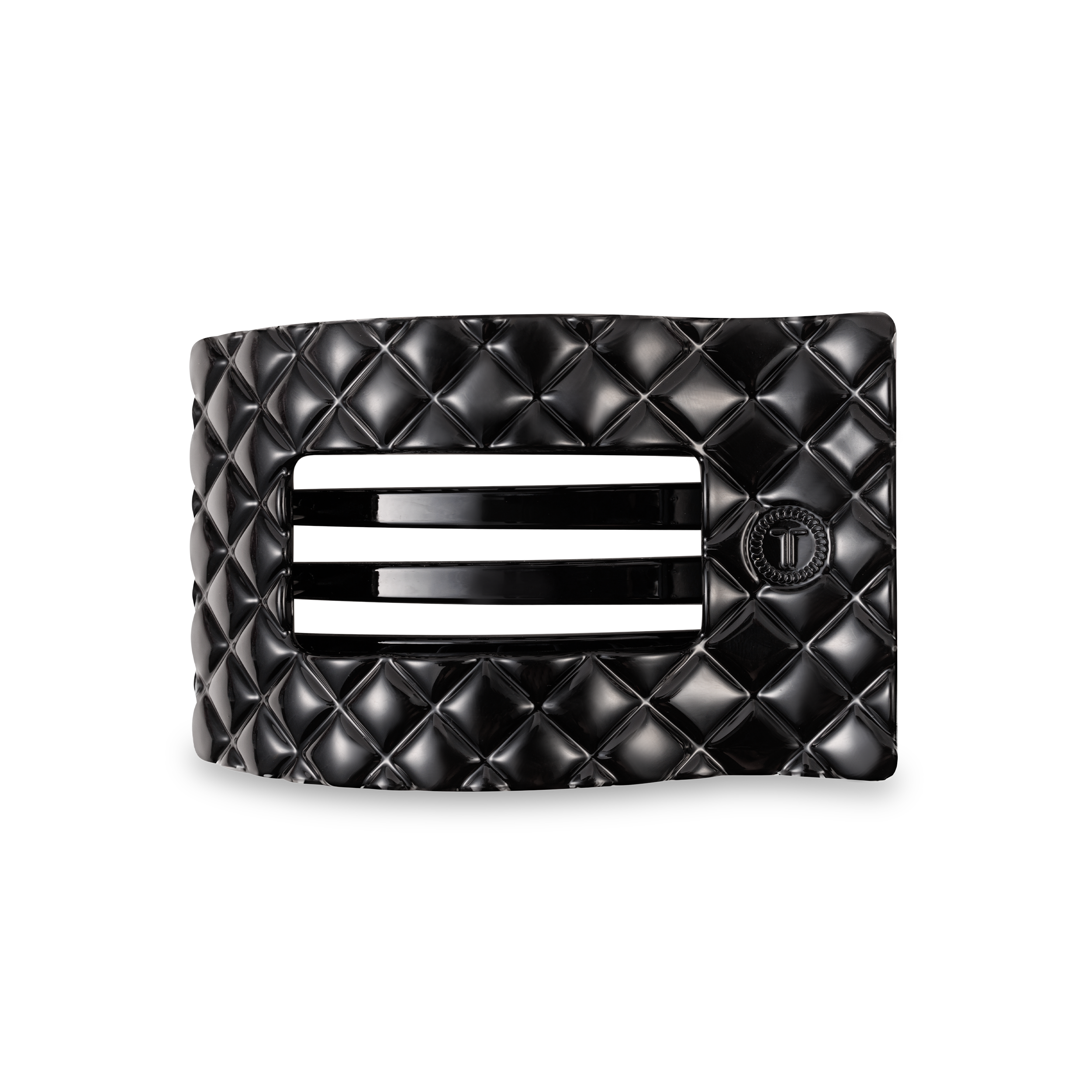 TELETIES - Flat Rectangle Hair Clip | Medium | Jet Black Quilted