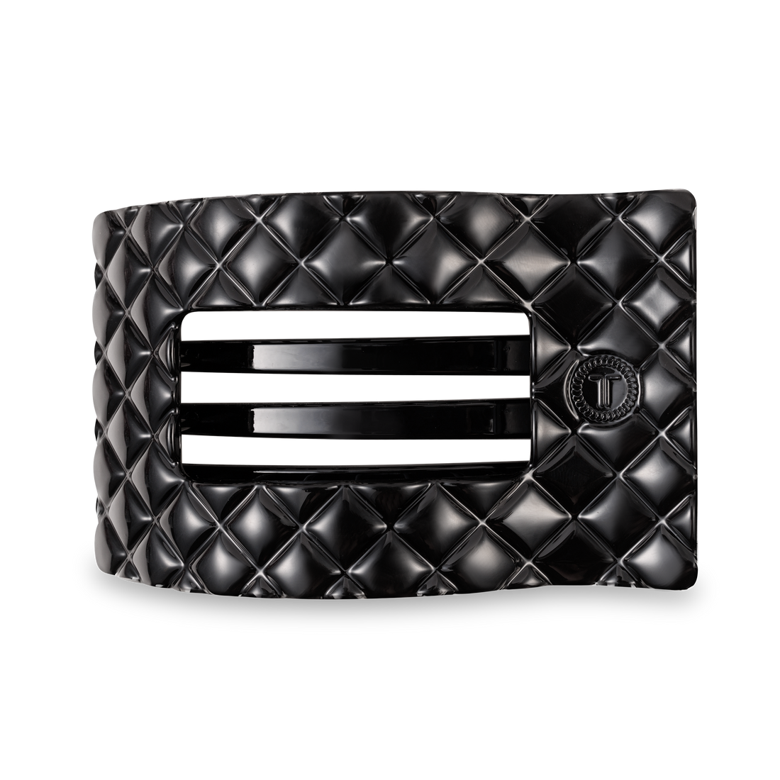 TELETIES - Flat Rectangle Hair Clip | Large | Jet Black Quilted