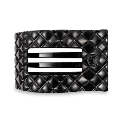 TELETIES - Flat Rectangle Hair Clip | Large | Jet Black Quilted