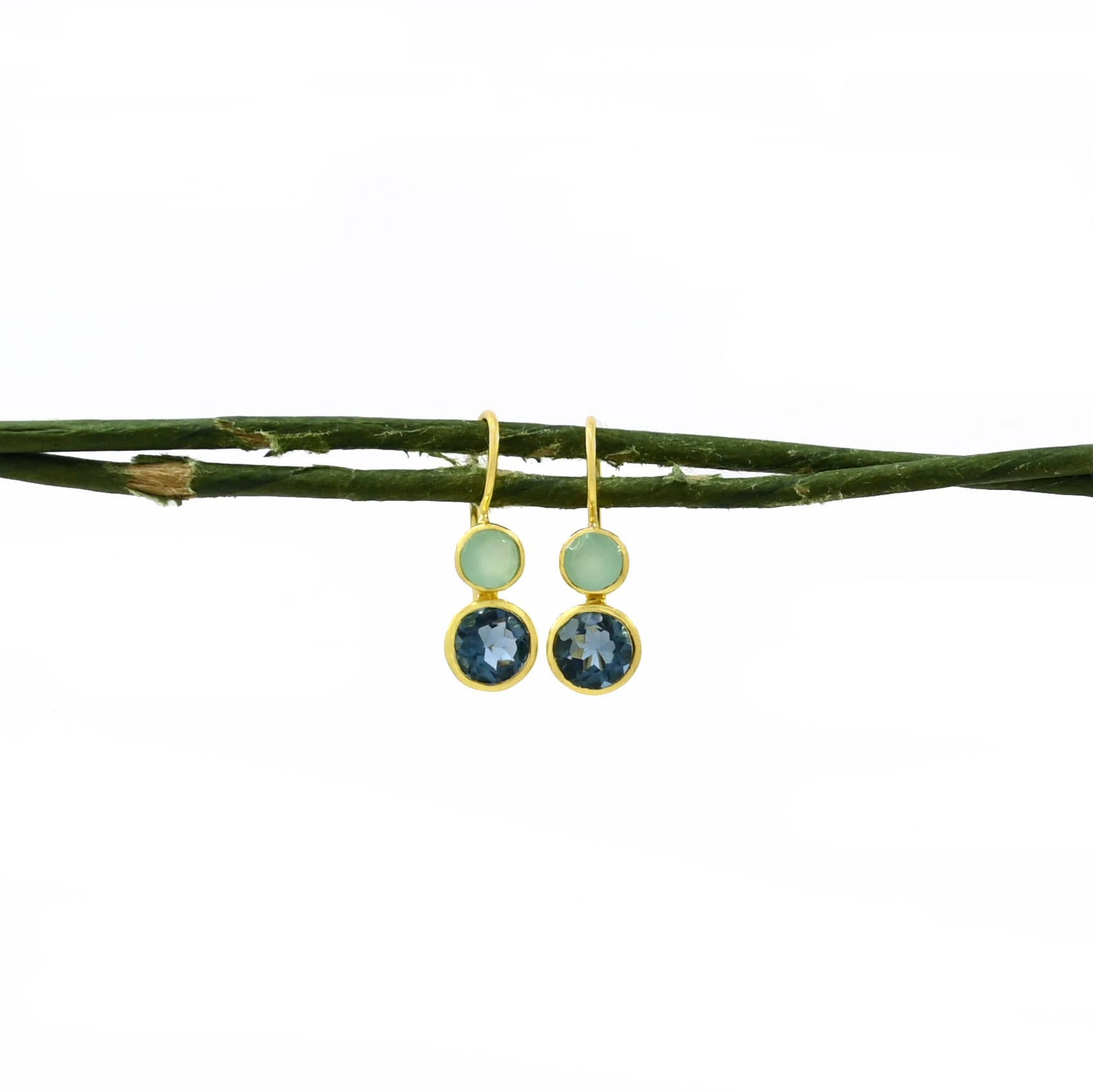 Delphine Gold Earring - Aqua Chalcedony &amp; Blue Iolite