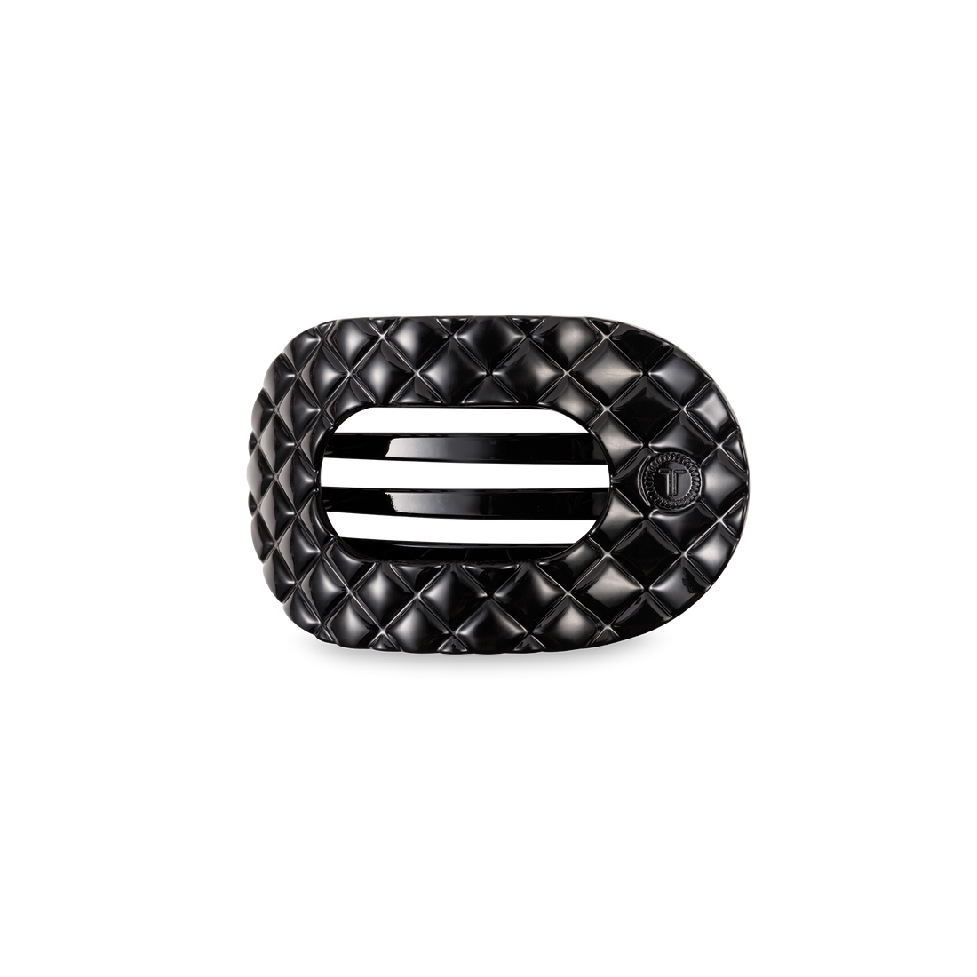 TELETIES - Flat Round Hair Clip | Small | Jet Black Quilted