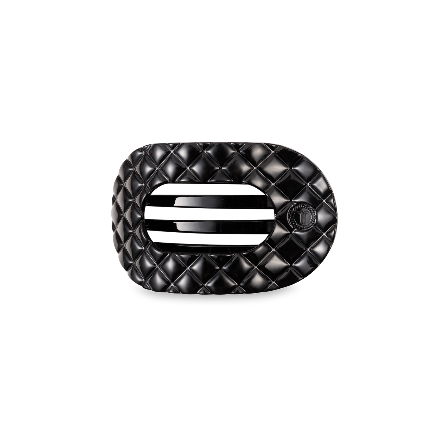 TELETIES - Flat Round Hair Clip | Small | Jet Black Quilted