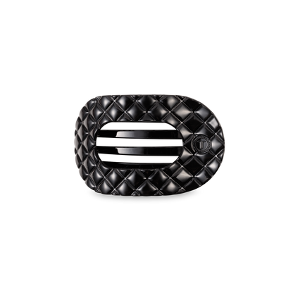 TELETIES - Flat Round Hair Clip | Small | Jet Black Quilted