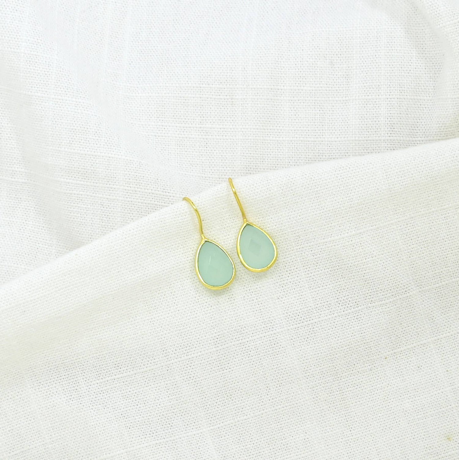 Teardrop Gemstone Earring Gold Silver 925 - Aqua Chalcedony