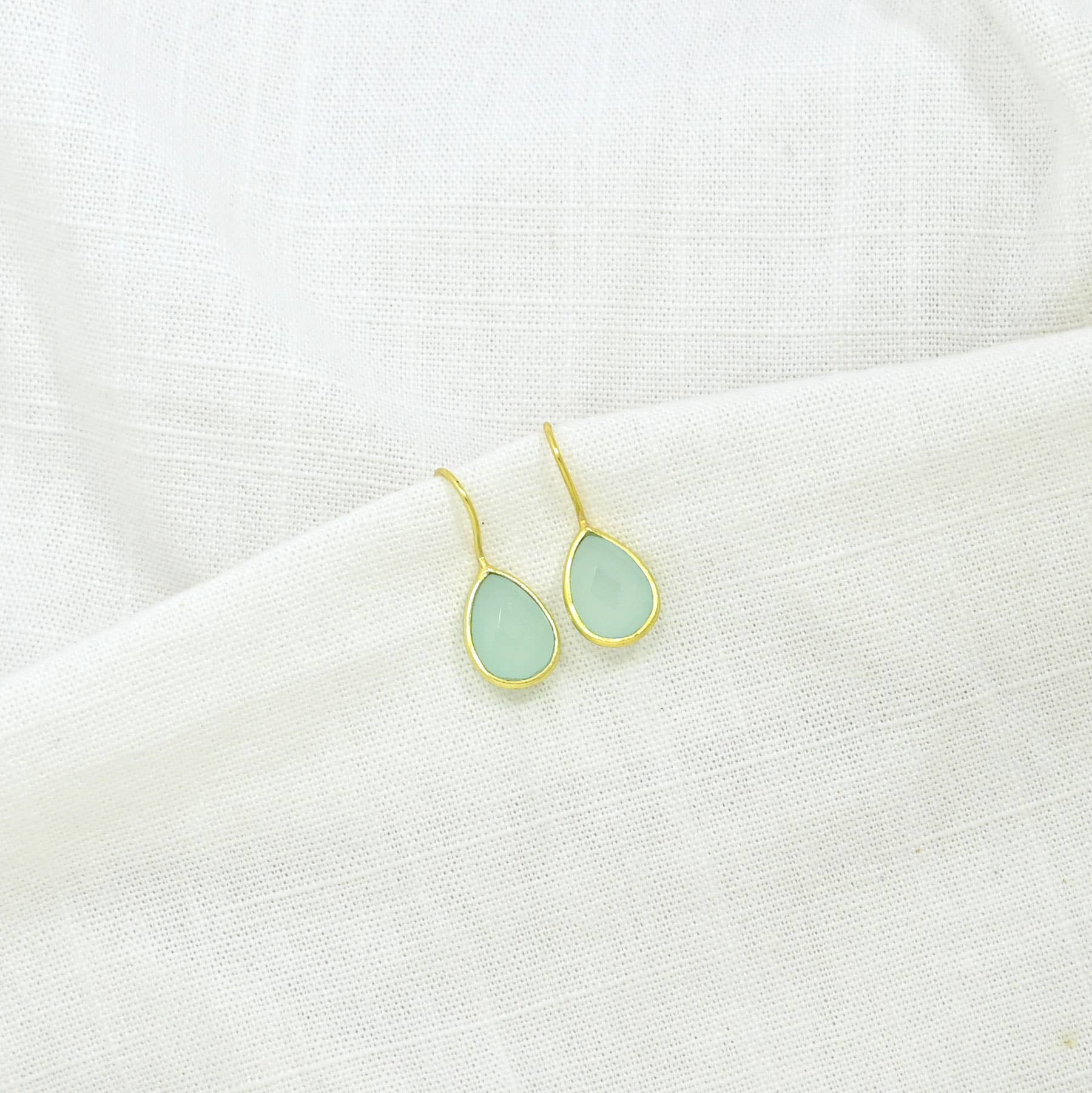 Teardrop Gemstone Earring Gold Silver 925 - Aqua Chalcedony