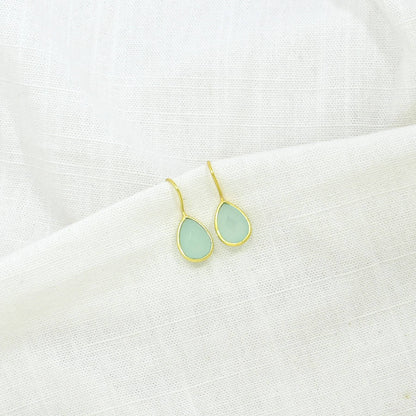 Teardrop Gemstone Earring Gold Silver 925 - Aqua Chalcedony