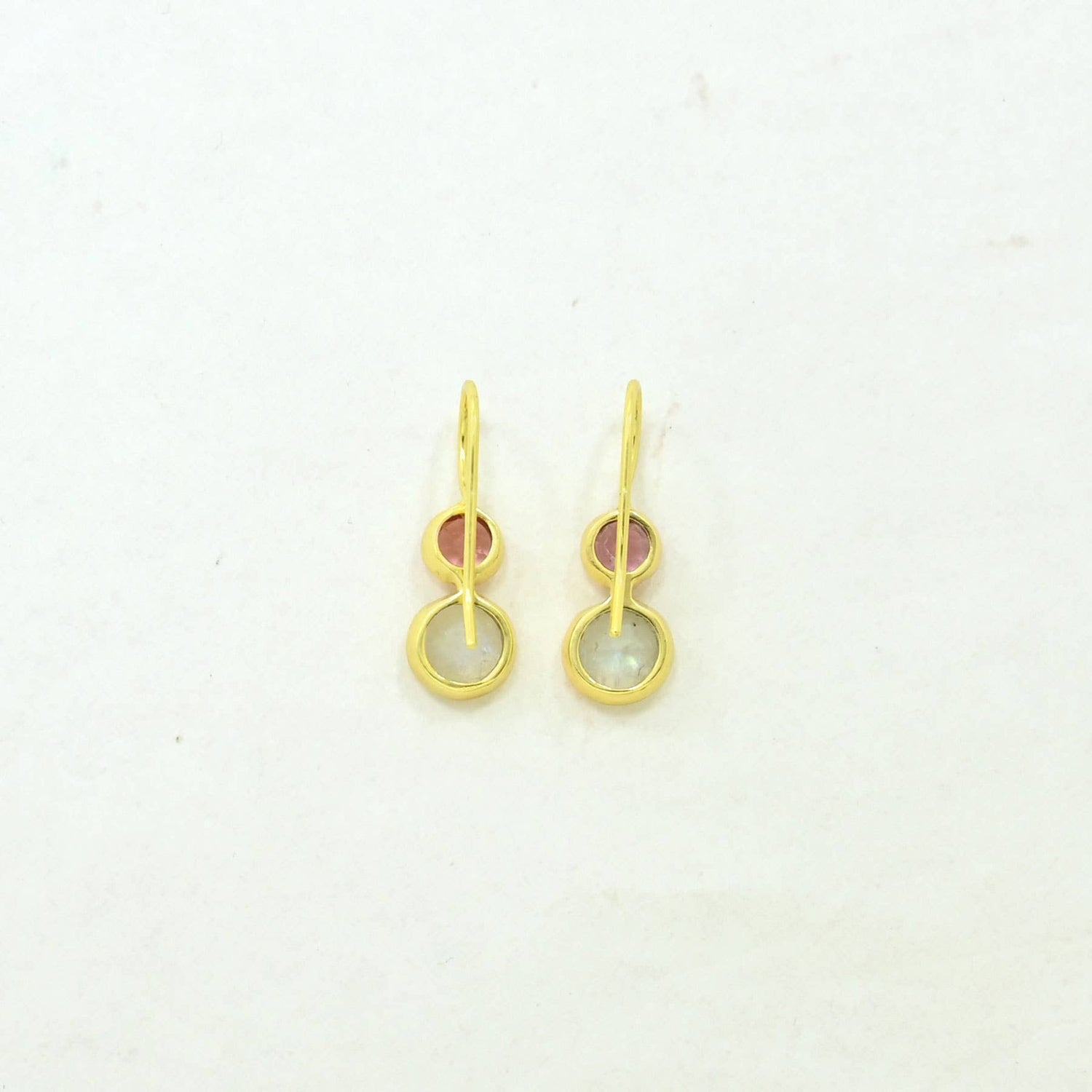Delphine Gold Earring - Pink Tourmaline &amp; Rainbow Moonstone