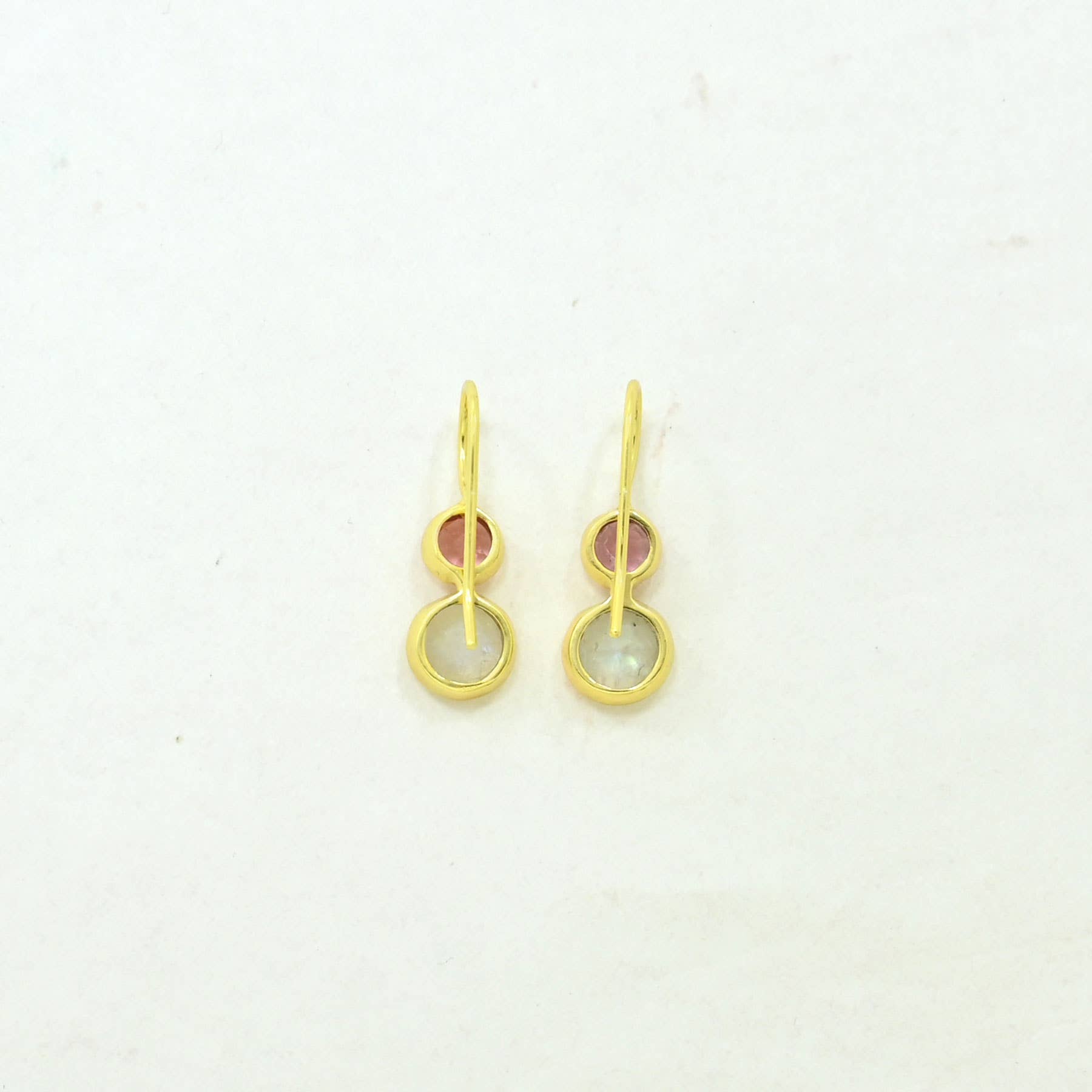 Delphine Gold Earring - Pink Tourmaline &amp; Rainbow Moonstone
