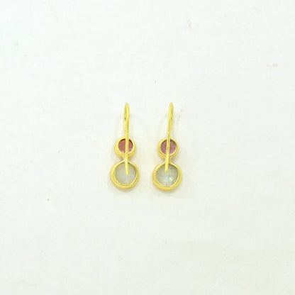 Delphine Gold Earring - Pink Tourmaline &amp; Rainbow Moonstone