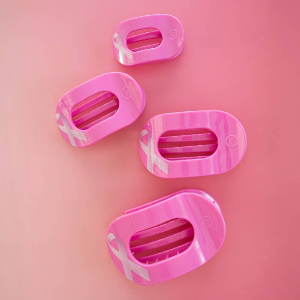 TELETIES - Breast Cancer Awareness | Small | Flat Round Hair Clip