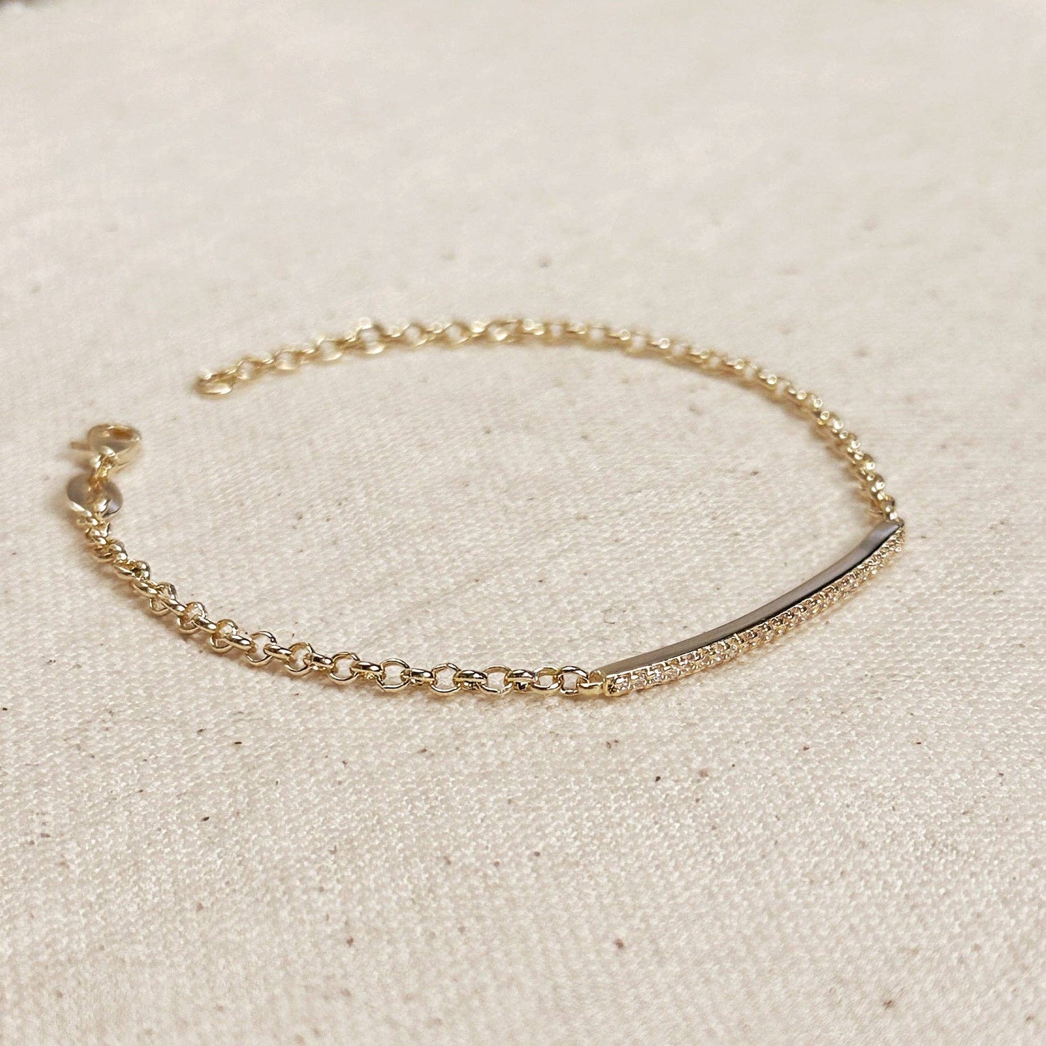 GoldFi - 18k Gold Filled 2mm CZ Bar Bracelet