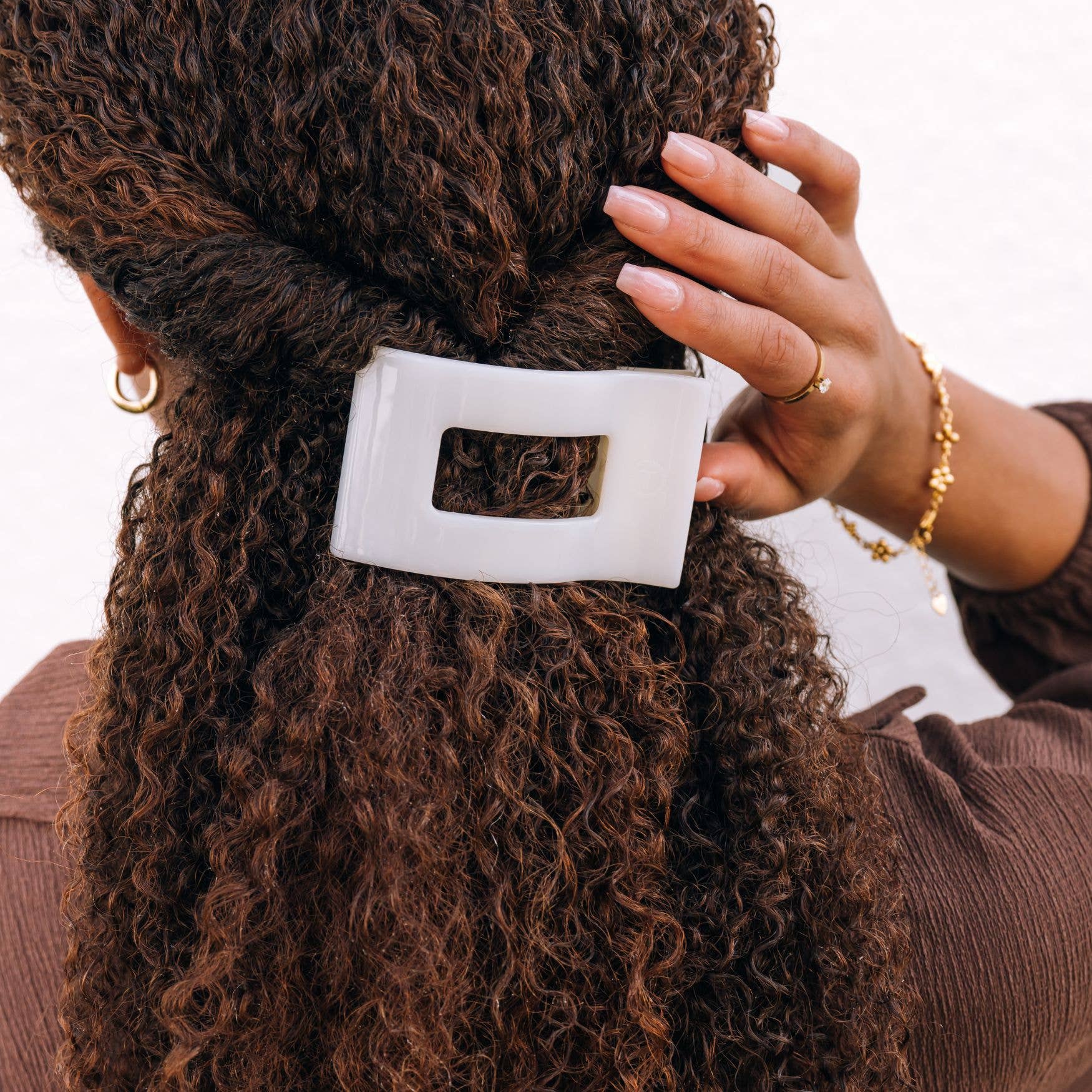 TELETIES - Flat Rectangle Hair Clip | Medium | Coconut White