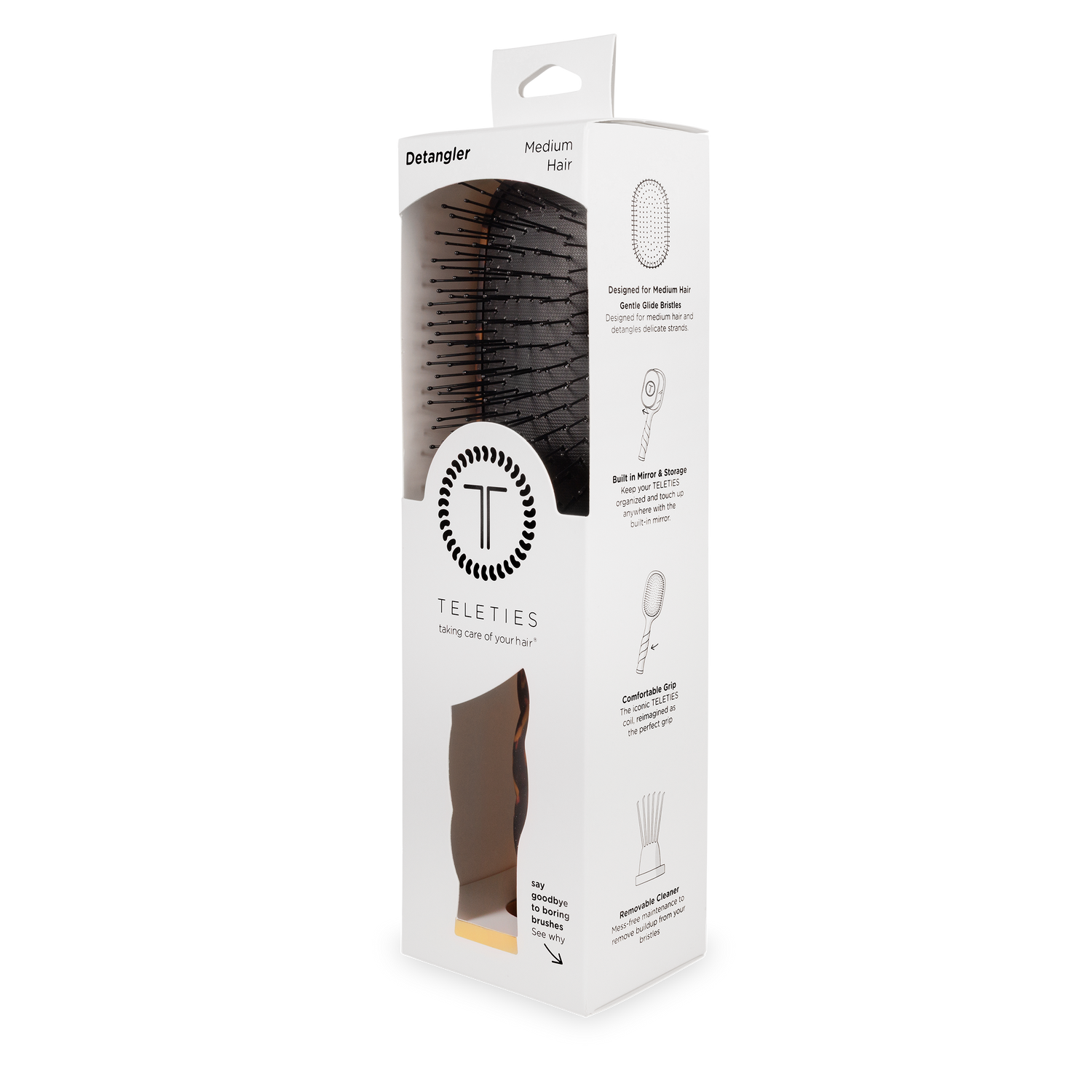 TELETIES - Detangler Hair Brush for Medium Hair - Tortoise