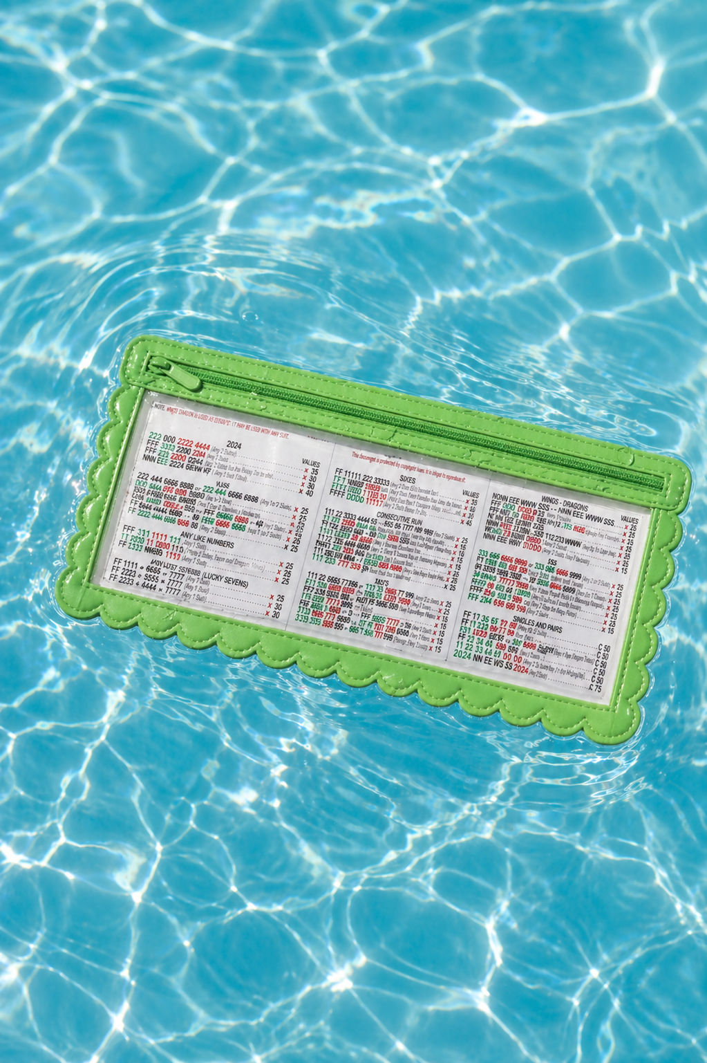 Girl Tribe Co - Splash-Proof Mahjong Card Holder for Pool Mahjong - Green Scallops STANDARD SIZE