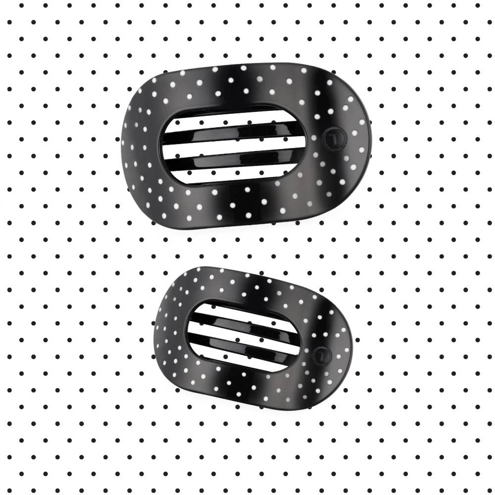 TELETIES - Black Polka Dot Party Medium Flat Round Hair Clip
