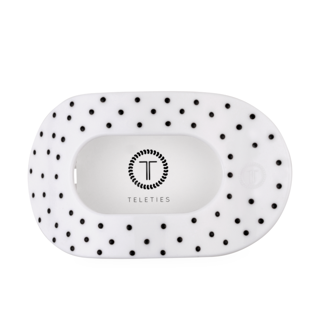 TELETIES - White Polka Dot Party Large Flat Round Hair Clip