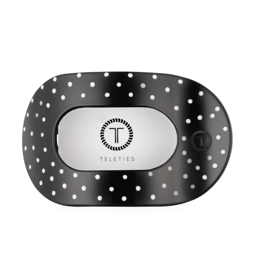 TELETIES - Black Polka Dot Party Large Flat Round Hair Clip