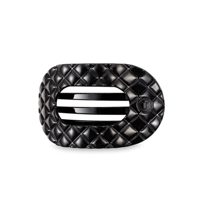 TELETIES - Flat Round Hair Clip | Medium | Jet Black Quilted