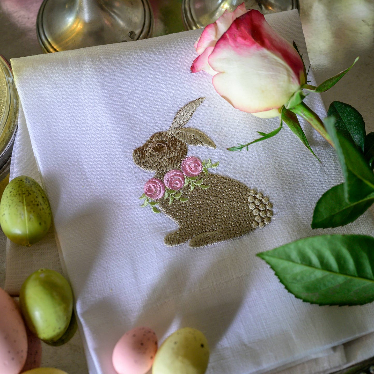 Arte Italica & Crown Linen Designs - Floral Bunny Towel - Easter