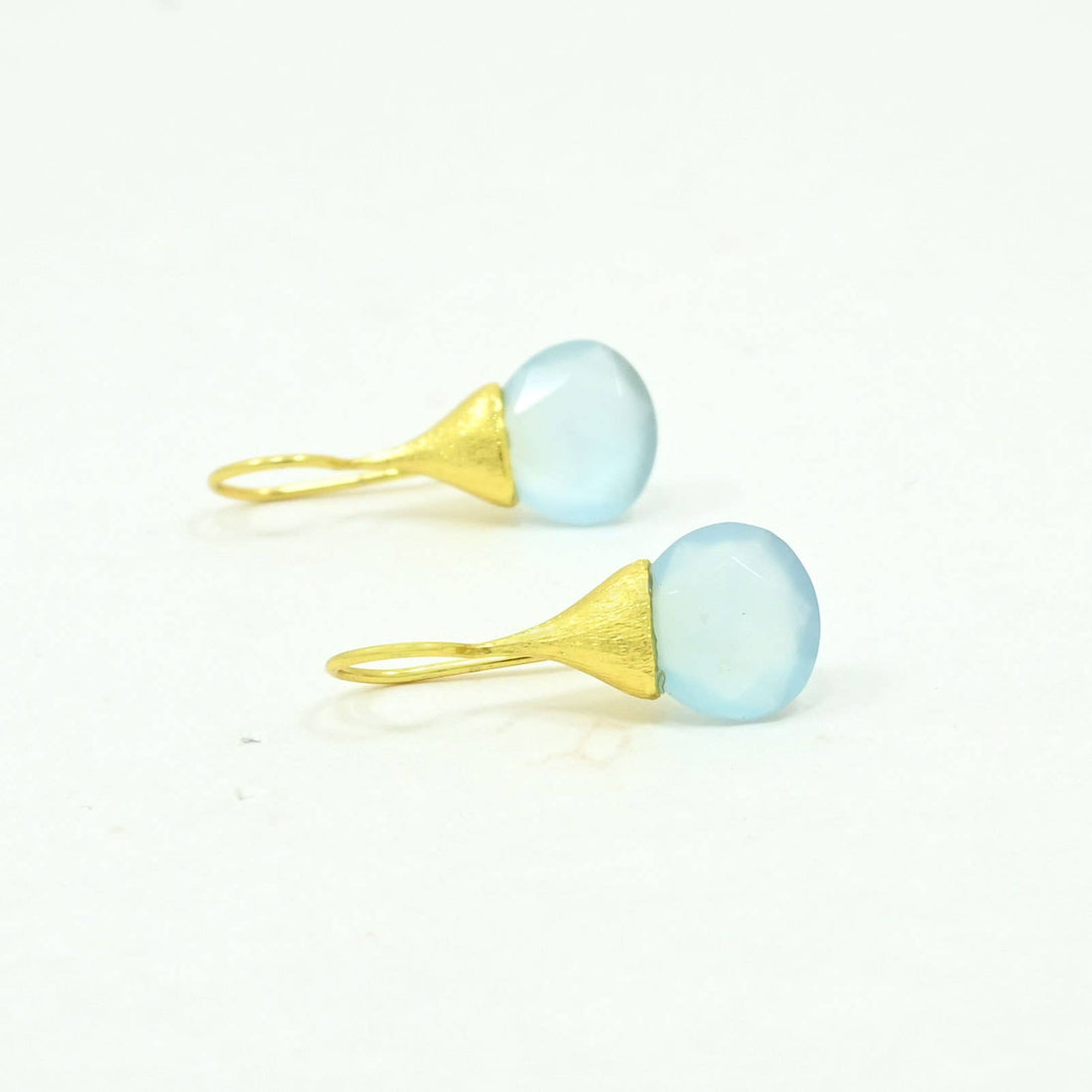 Boho Droplet Earrings Gold - Light Aquamarine Chalcedony