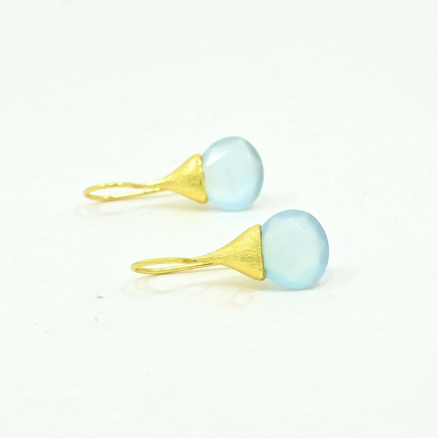 Boho Droplet Earrings Gold - Light Aquamarine Chalcedony