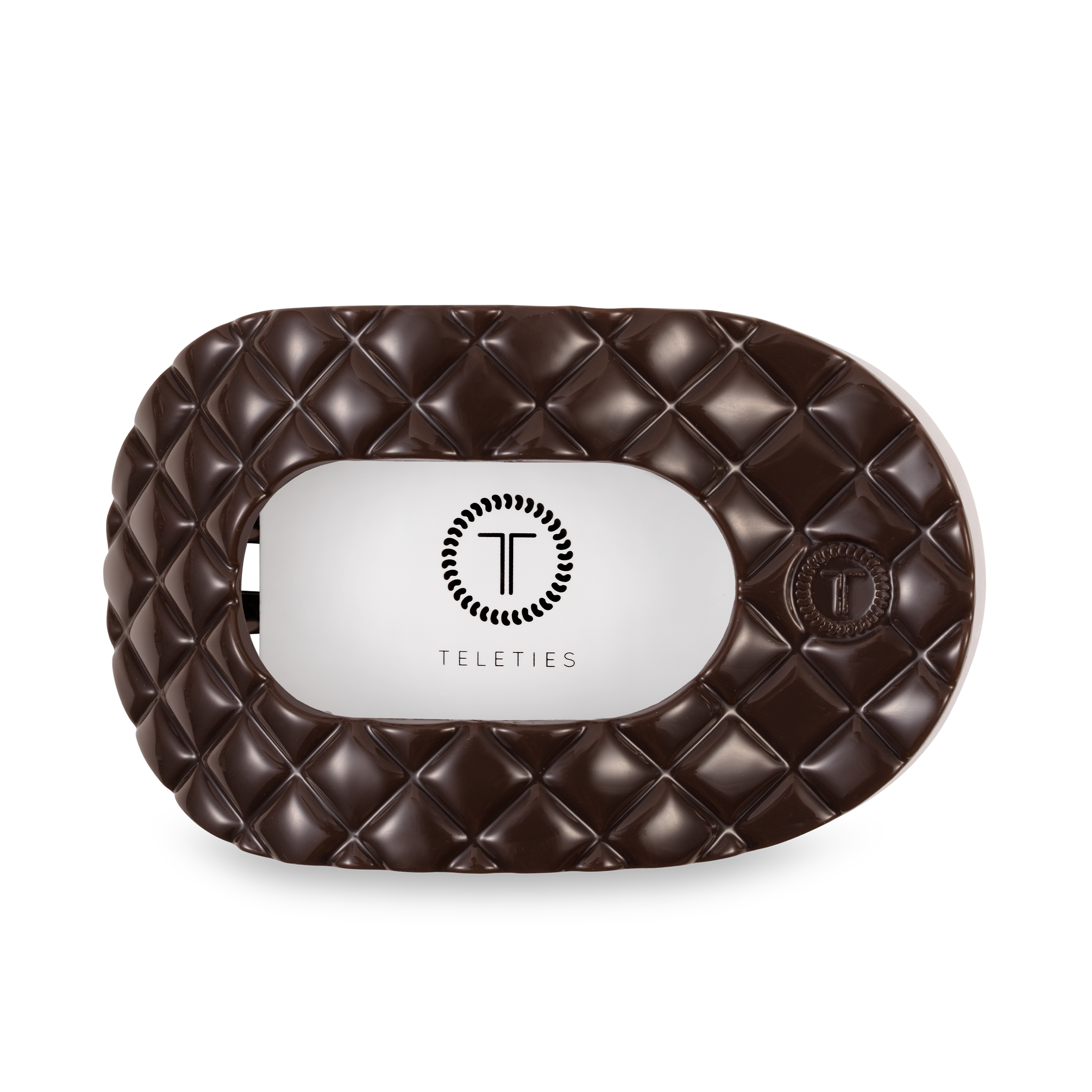 TELETIES - Flat Round Hair Clip | Large | Truly Taupe Quilted