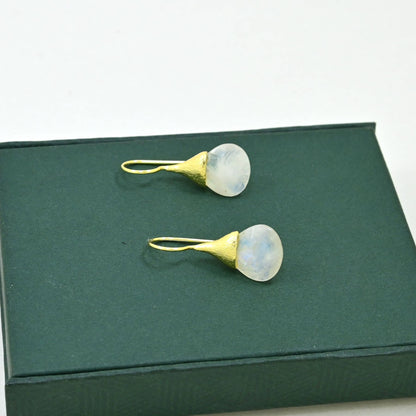 Boho Droplet Earrings Gold - Rainbow Moonstone