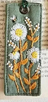 Retro Linen Bookmark With Cute Floral Embroidery