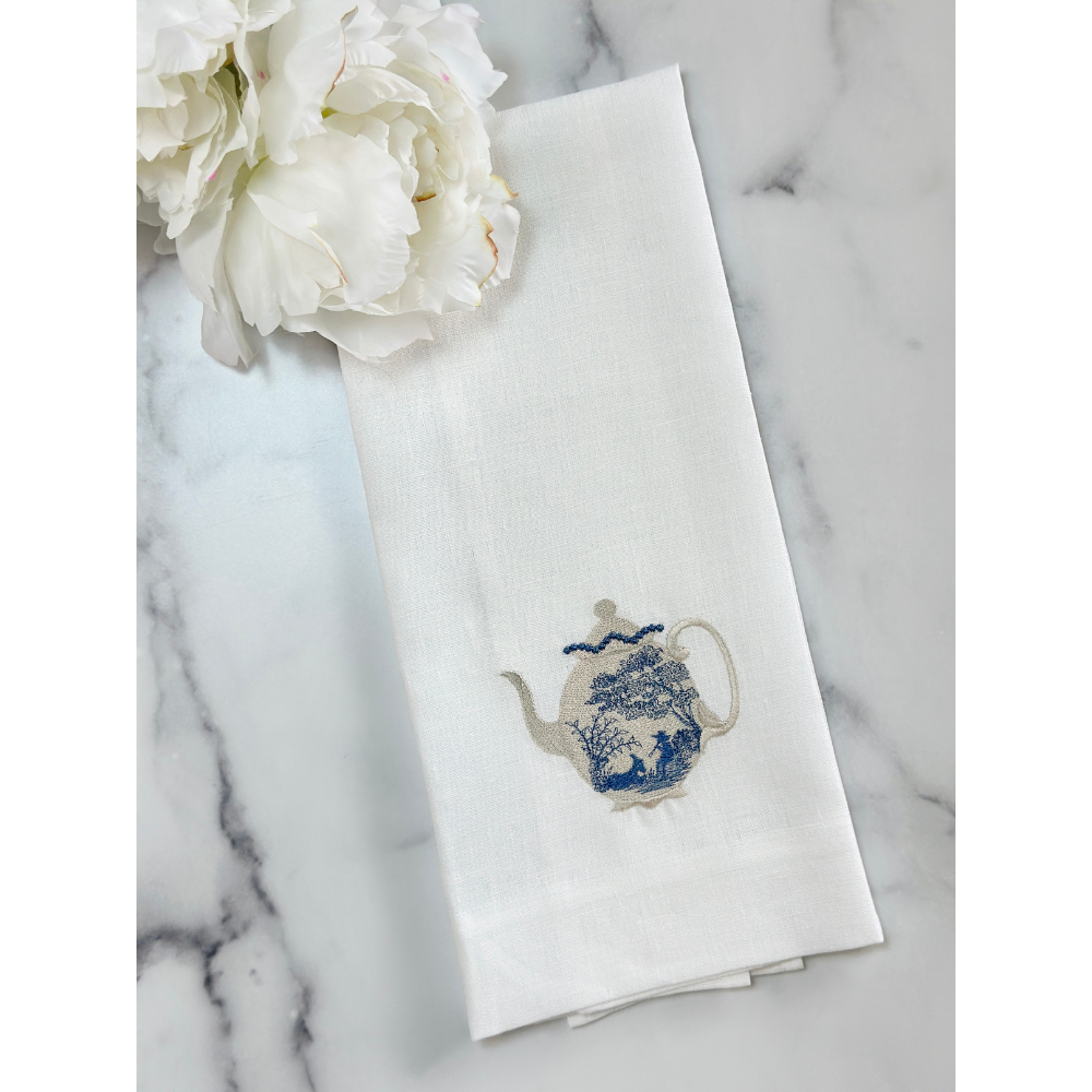 Arte Italica &amp; Crown Linen Designs - Vintage Toile Teapot Towel - New